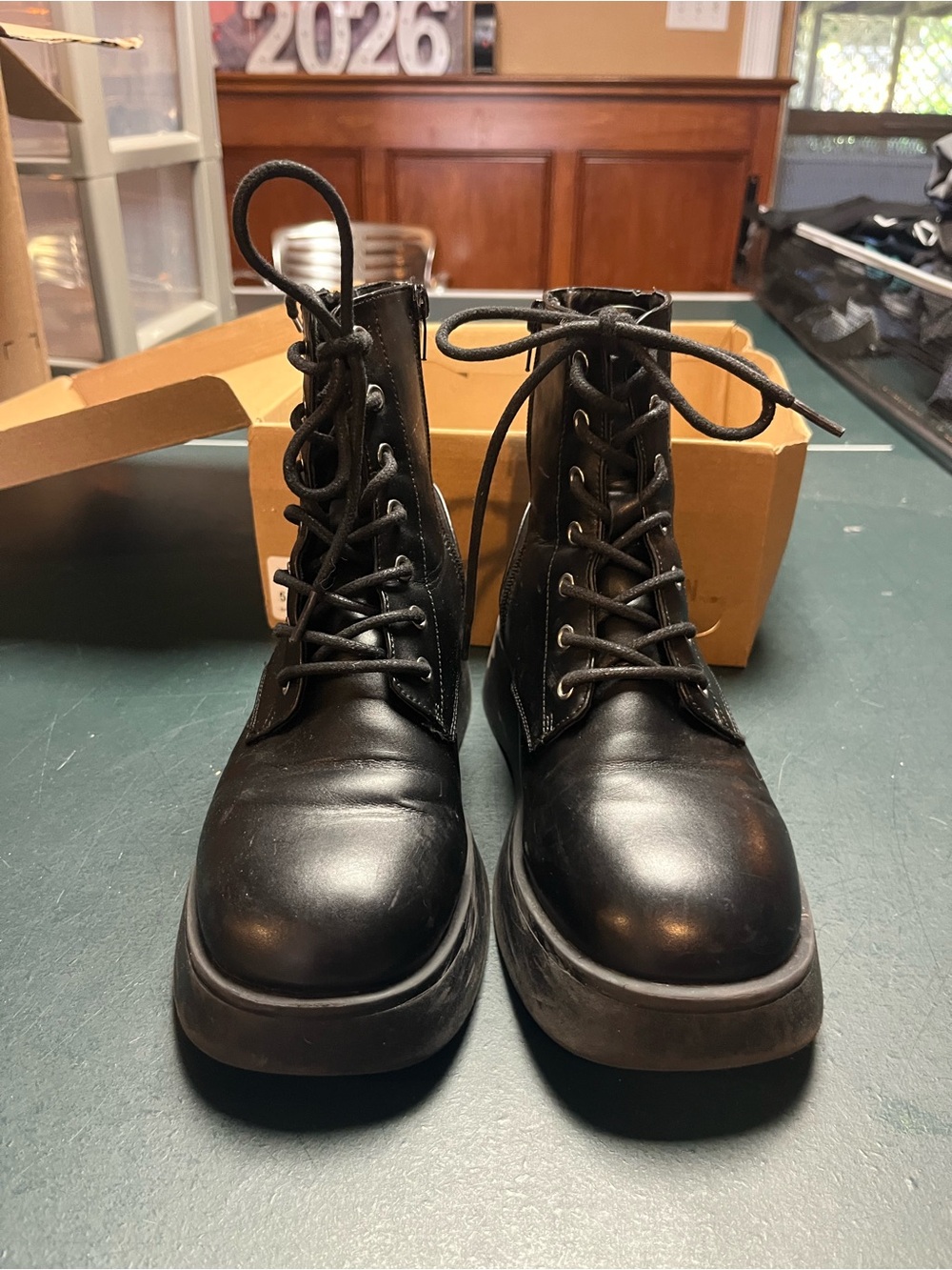 Girl’s Steve Madden Black Leather Lace-Up Combat Style Boots